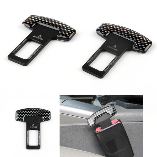 2PCS Universal Car Safety Seat Belt Buckle Alarm Stopper Clip Clamp Carbon Fiber