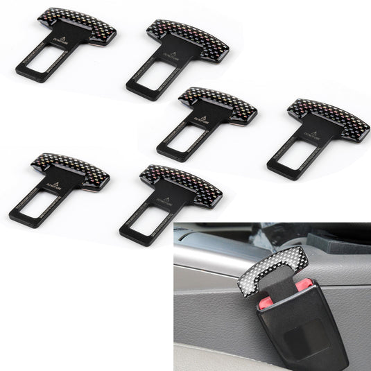 6PCS Universal Car Safety Seat Belt Buckle Carbon Fiber Car Alarm Stopper Clip Clamp