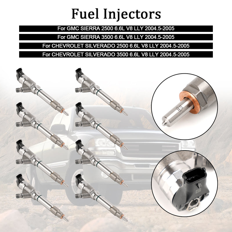 Load image into Gallery viewer, 2004.5-2005 GMC Sierra 2500 3500 6.6L V8 LLY 8PCS Fuel Injector 0986435504 0445120027 97303657 Generic
