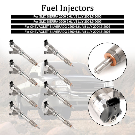 2004.5-2005 GMC Sierra 2500 3500 6.6L V8 LLY 8PCS Fuel Injector 0986435504 0445120027 97303657 Generic