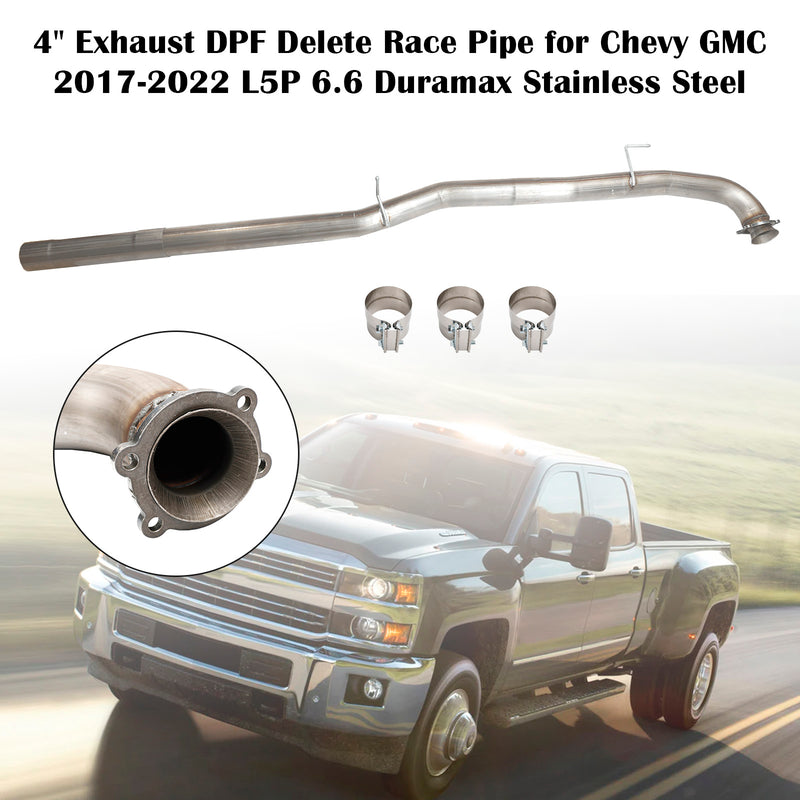 Load image into Gallery viewer, 2017-2022 4&quot; Exhaust DPF Delete Race Pipe for Chevrolet Silverado 2500 3500 HD L5P 6.6L Duramax Stainless Steel Generic
