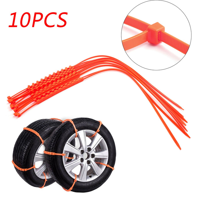 10PCS Universal Snow Tire Chain Anti-Slip Traction Belt for Car, Truck & SUV | Quick Install Anti-Skid Winter Driving Heavy-Duty Emergency Winter Kit