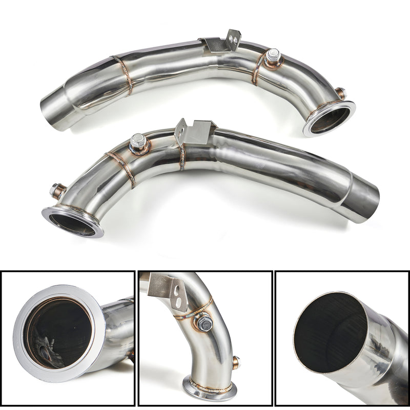 Load image into Gallery viewer, 2011-2018 BMW M6 F12 with S63 motor 3&quot; Exhaust Catless Downpipes Stainless Steel Generic
