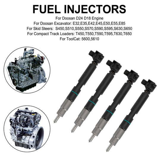 4PCS Fuel Injectors for Doosan Excavator E32 E35 E42 E45 E50 E55 E85 400903-00074D fit Bobcat 28337917 7275454